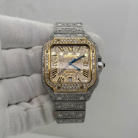 Cartier Santos 40mm – Fully Iced-Out Diamond Watch Gold