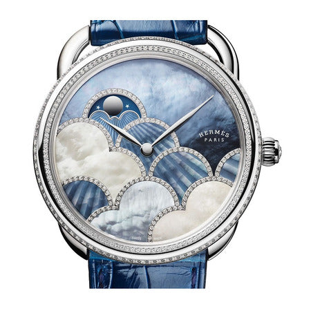 Hermes Arceau Petite Lune Dans Les Nuages 38mm AR7.B92 18K White Gold Women's Watch