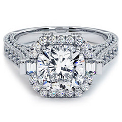 Cushion Halo Micropave Milgrain Diamond Engagement Ring Setting (Center Stone Not Included)