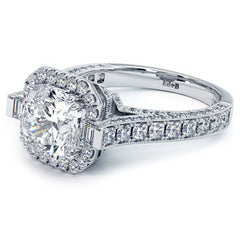 Cushion Halo Micropave Milgrain Diamond Engagement Ring Setting (Center Stone Not Included)