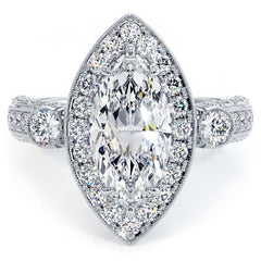 Marquise Halo Milgrain Filigree Vintage Diamond Engagement Ring Setting (Center Stone Not Included)