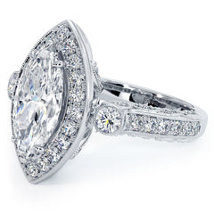 Marquise Halo Milgrain Filigree Vintage Diamond Engagement Ring Setting (Center Stone Not Included)