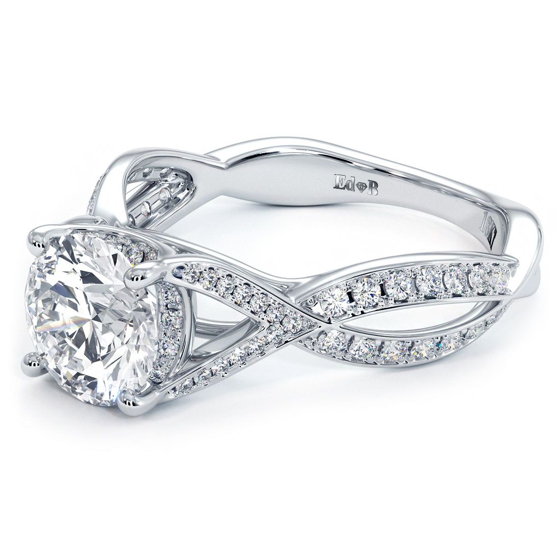 Cathedral Infinity Twist Micropave Diamond Shank, Engagement Ring Setting (Center Stone Not Included)