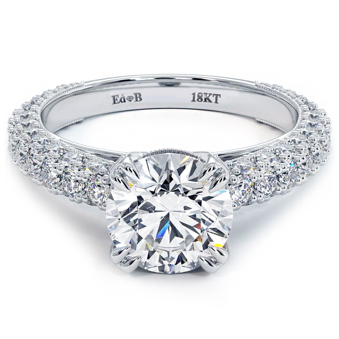 Round Center With Split Prongs Micropave Diamond Engagement Ring Setting (Center Stone Not Included)