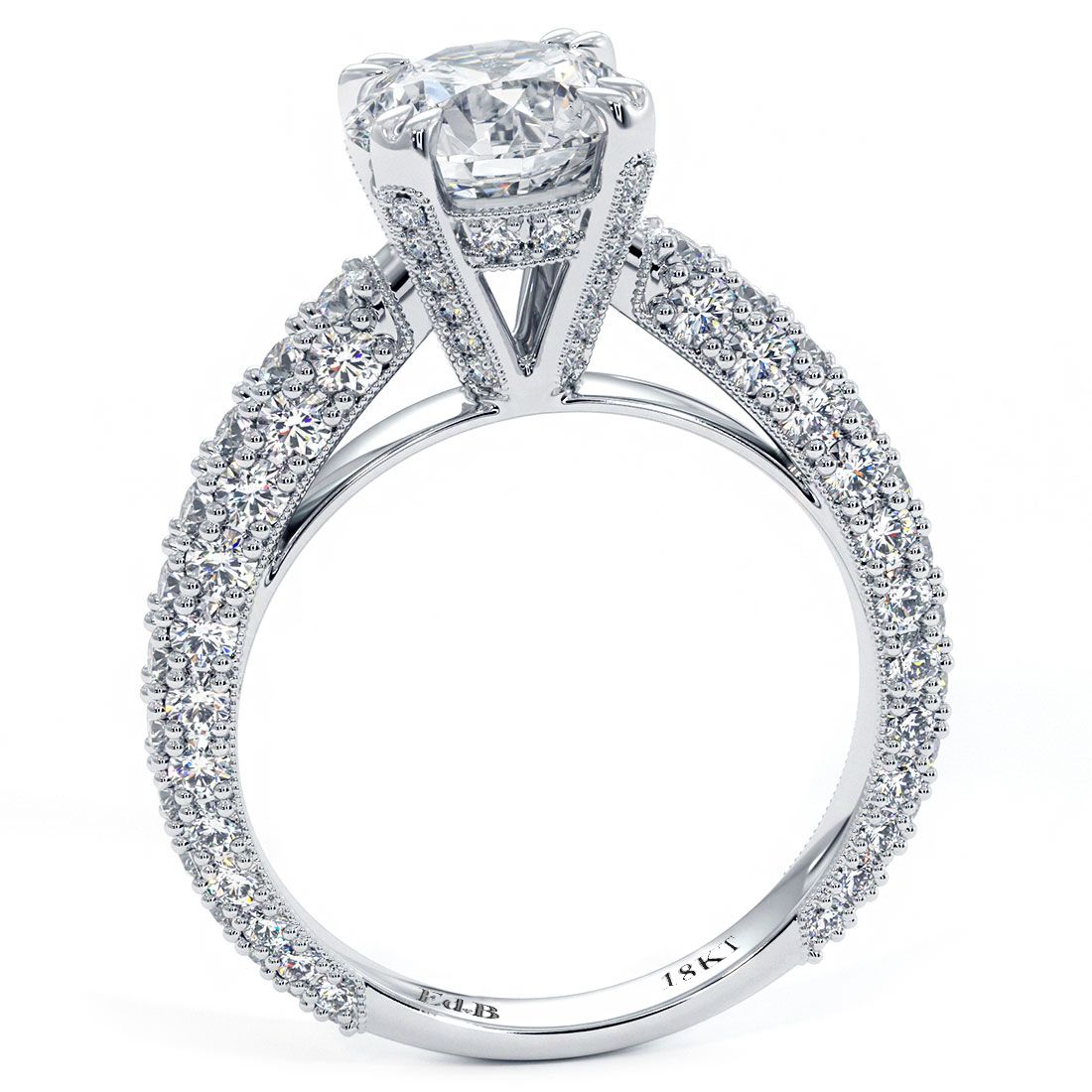 Round Center With Split Prongs Micropave Diamond Engagement Ring Setting (Center Stone Not Included)