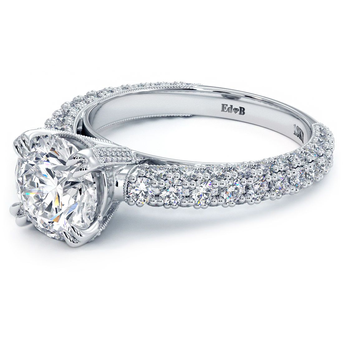 Round Center With Split Prongs Micropave Diamond Engagement Ring Setting (Center Stone Not Included)