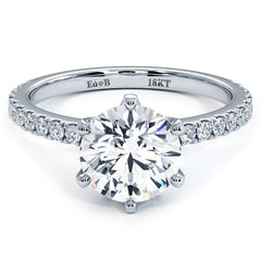 6 Prong Head, Micropave Diamond Shank, Engagement Ring Setting (Center Stone Not Included)