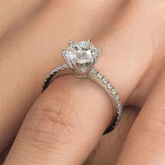 6 Prong Head, Micropave Diamond Shank, Engagement Ring Setting (Center Stone Not Included)