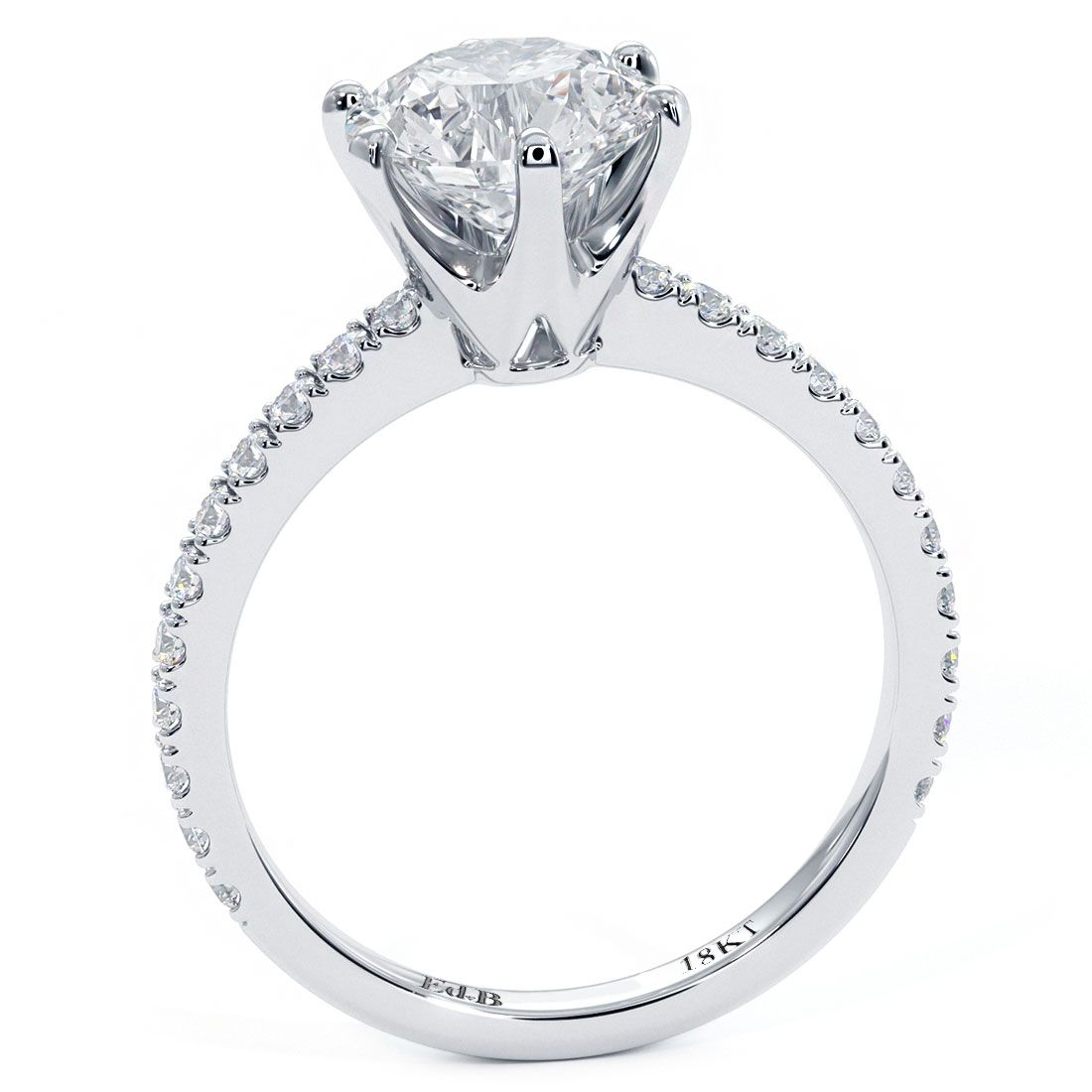 6 Prong Head, Micropave Diamond Shank, Engagement Ring Setting (Center Stone Not Included)