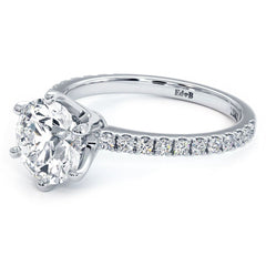 6 Prong Head, Micropave Diamond Shank, Engagement Ring Setting (Center Stone Not Included)