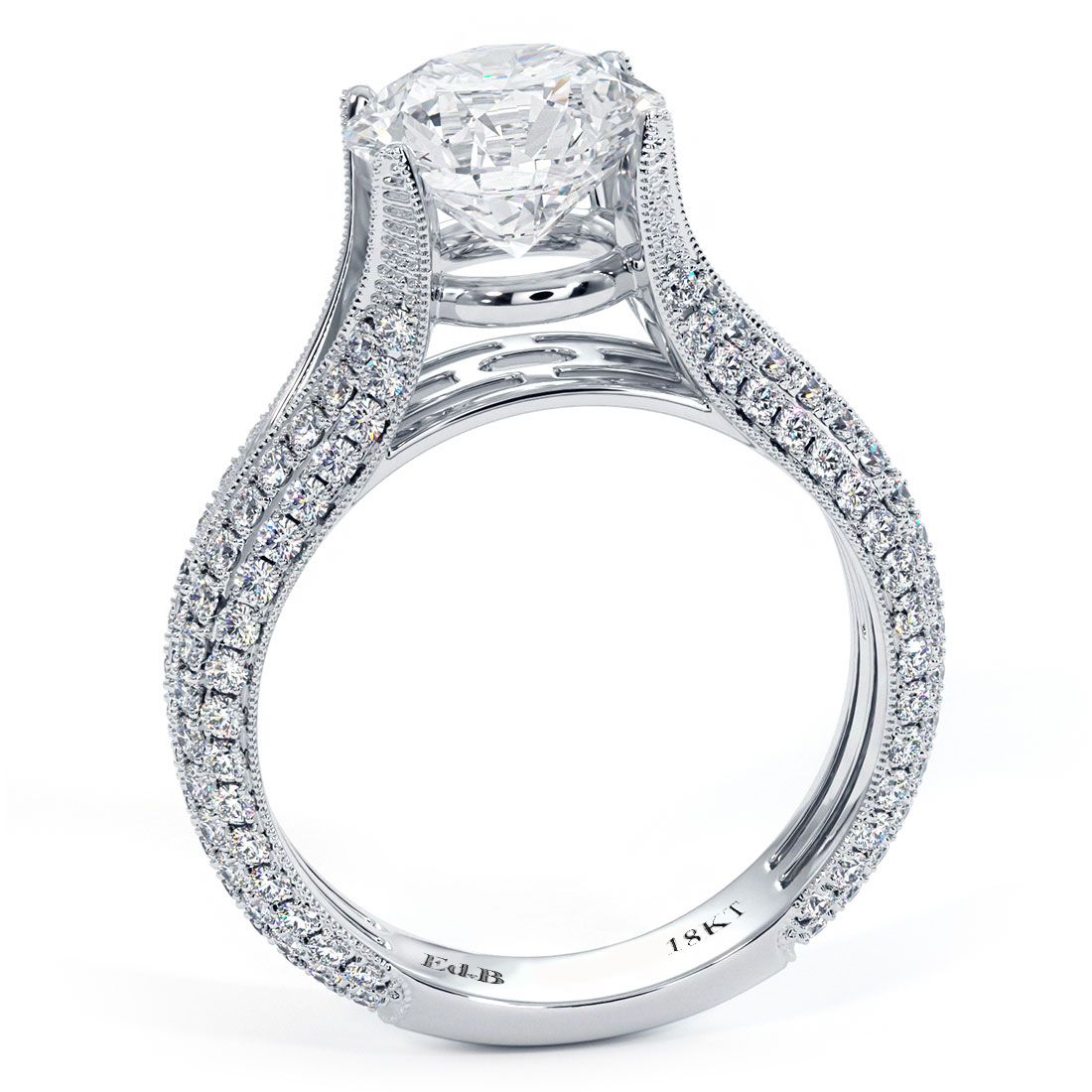 Round Center Micropave Split Shank Cathedral Diamond Engagement Ring Setting (Center Stone Not Included)