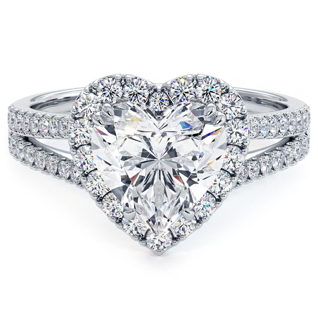 Heart Shape Halo Diamond Engagement Ring Setting, Split Shank (Center Stone Not Included)