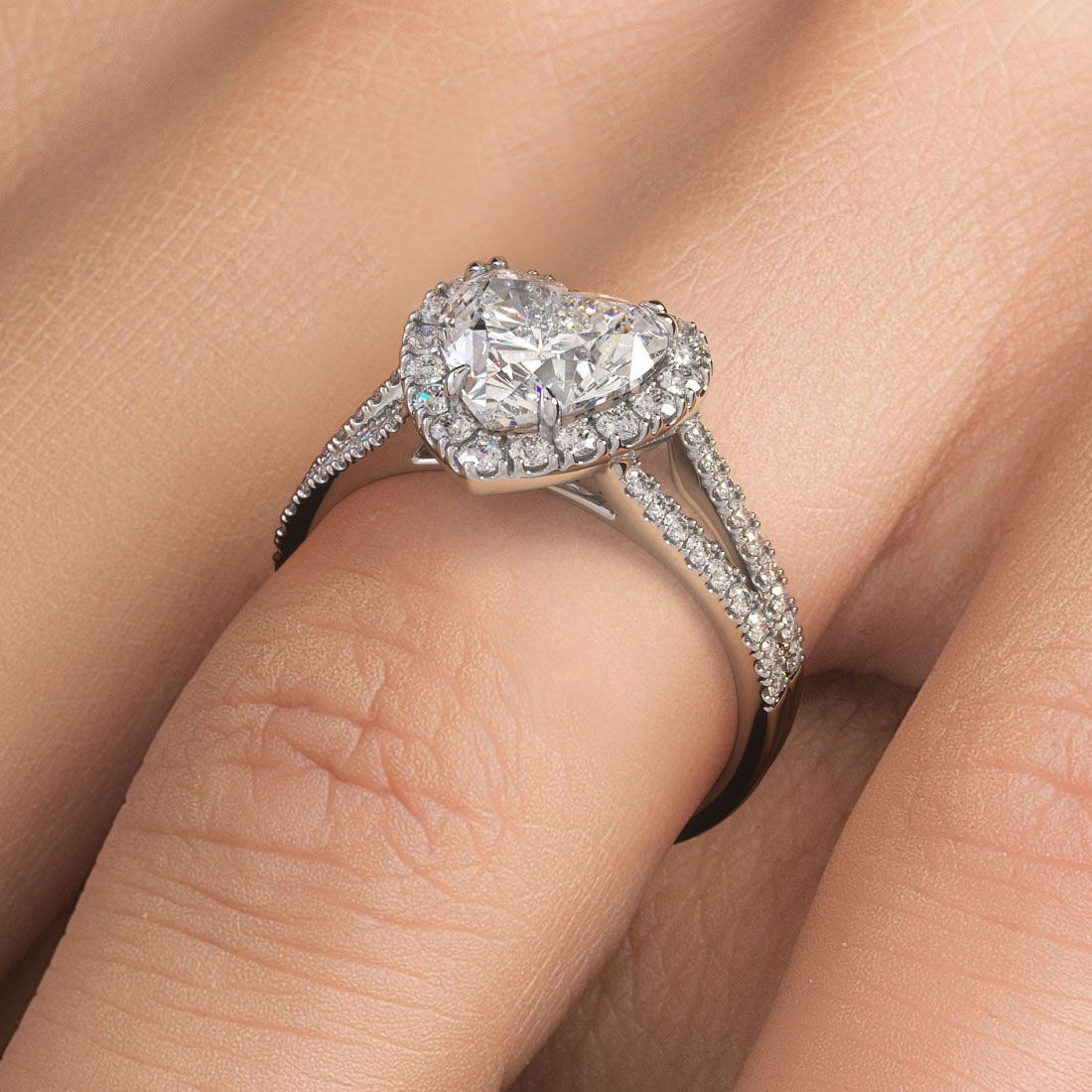 Heart Shape Halo Diamond Engagement Ring Setting, Split Shank (Center Stone Not Included)