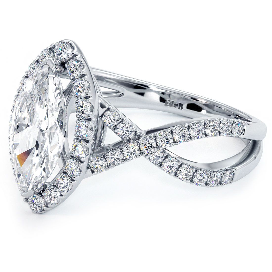 Marquise Halo Infinity Twist Micropave Diamond Engagement Ring Setting (Center Stone Not Included)