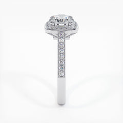 Cushion Halo With Round Center, Micropave Milgrain Diamond Engagement Ring Setting (Center Stone Not Included)