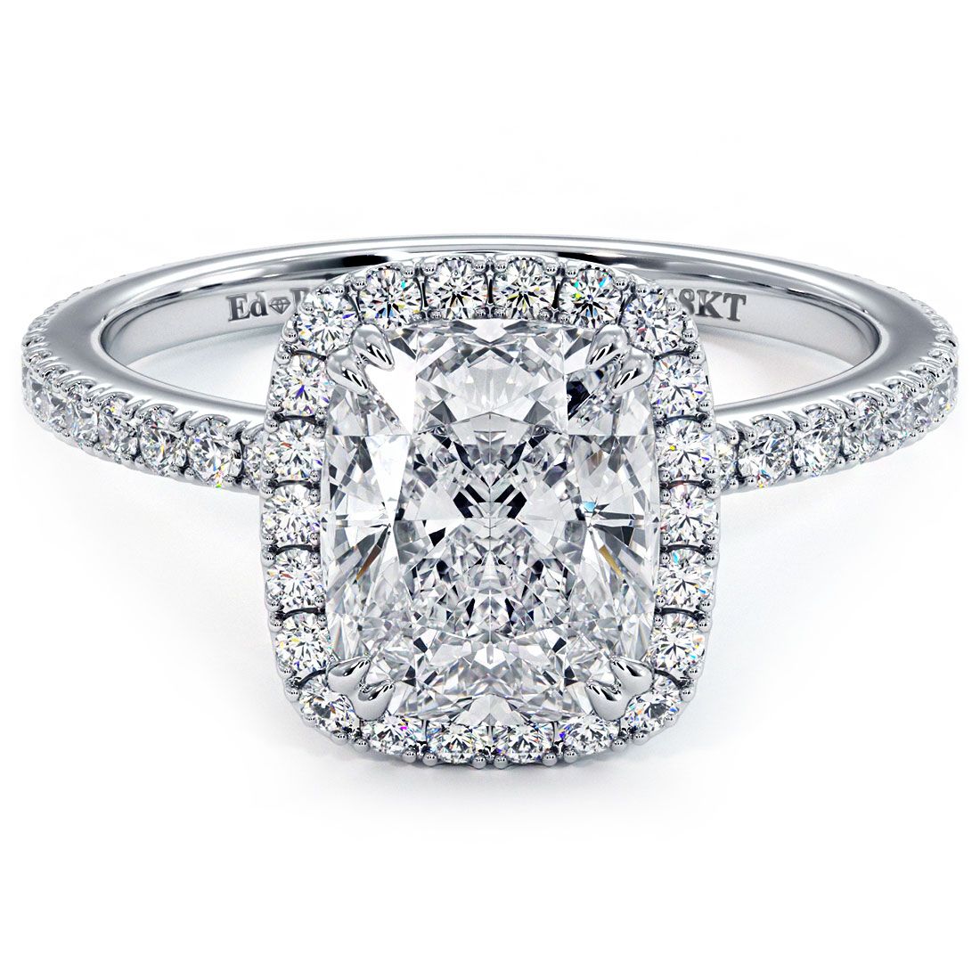 Elongated Cushion Halo, Micropave High Set, Diamond Engagement Ring Setting (Center Stone Not Included)