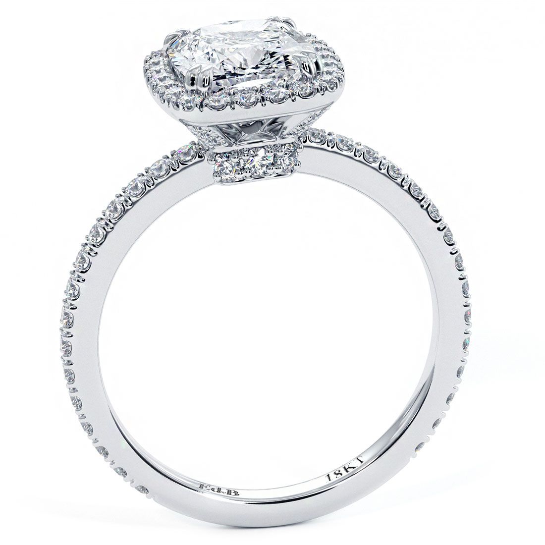 Elongated Cushion Halo, Micropave High Set, Diamond Engagement Ring Setting (Center Stone Not Included)