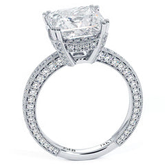 Asscher Cut Double Prongs 3 Sided Micropave Shank Diamond Engagement Ring Setting With Milgrain (Center Stone Not Included)