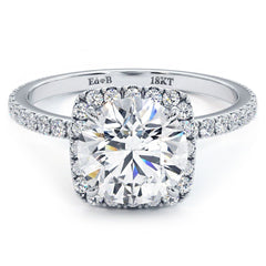 Cushion Halo With Round Center High Set Diamond Engagement Ring Setting (Center Stone Not Included)