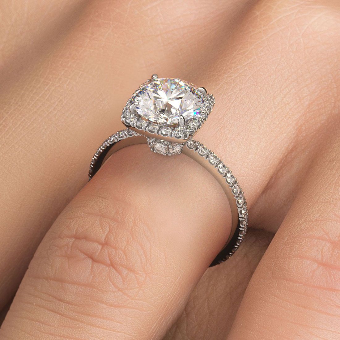 Cushion Halo With Round Center High Set Diamond Engagement Ring Setting (Center Stone Not Included)