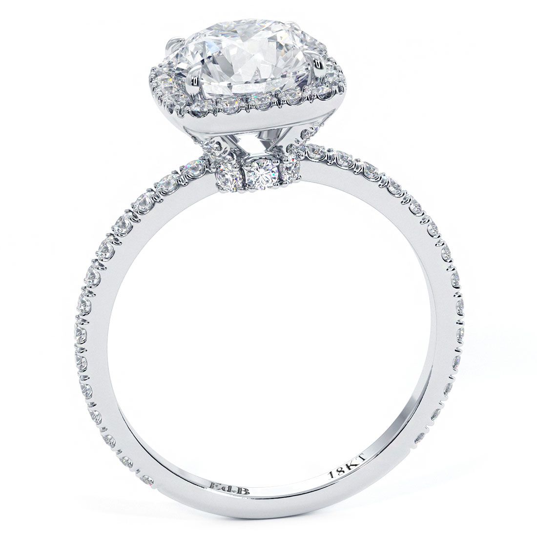 Cushion Halo With Round Center High Set Diamond Engagement Ring Setting (Center Stone Not Included)