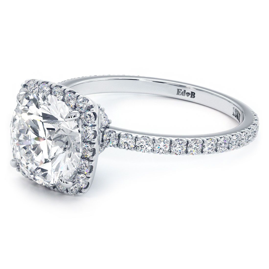 Cushion Halo With Round Center High Set Diamond Engagement Ring Setting (Center Stone Not Included)