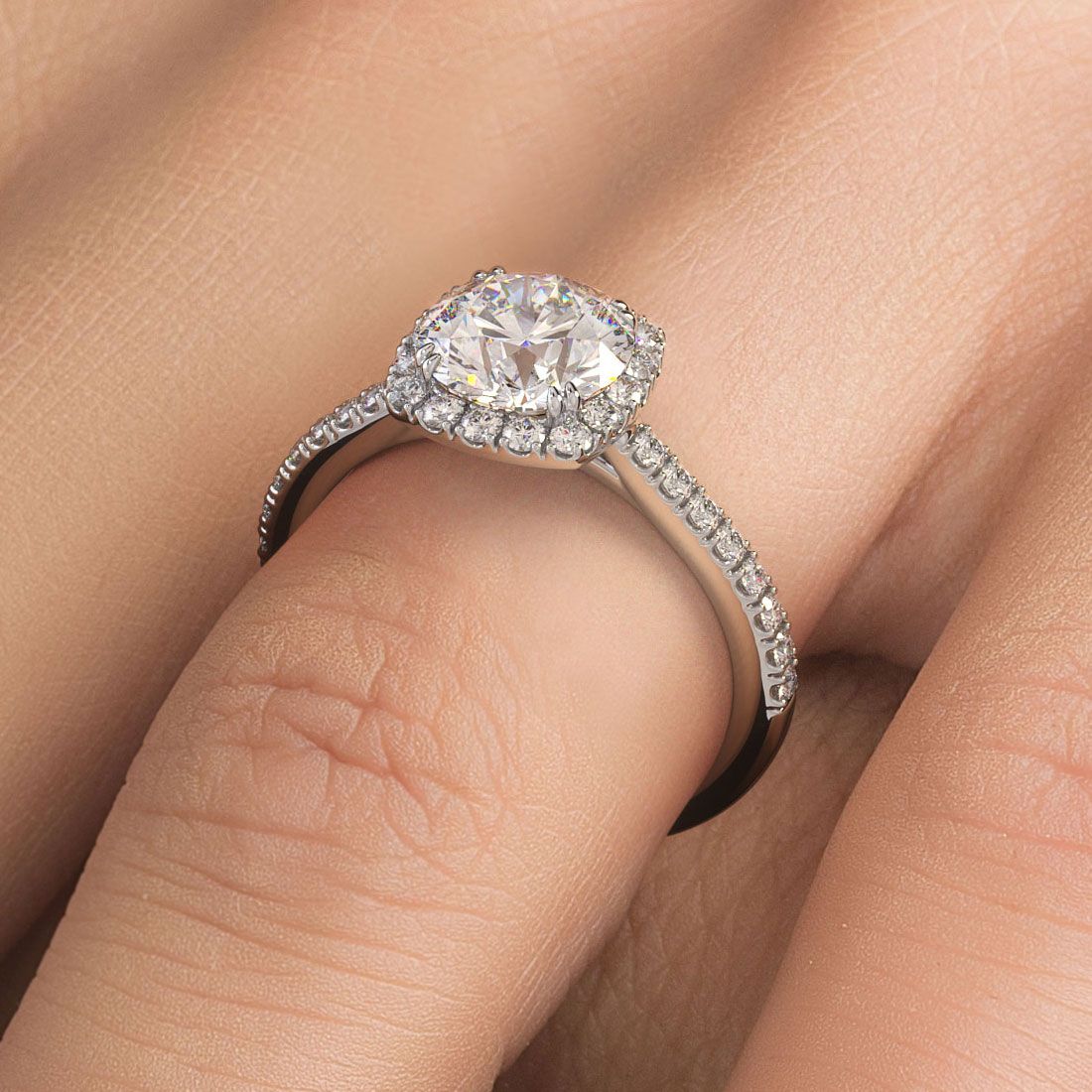 Cushion Halo With Round Center Micropave Diamond Engagement Ring Setting (Center Stone Not Included)