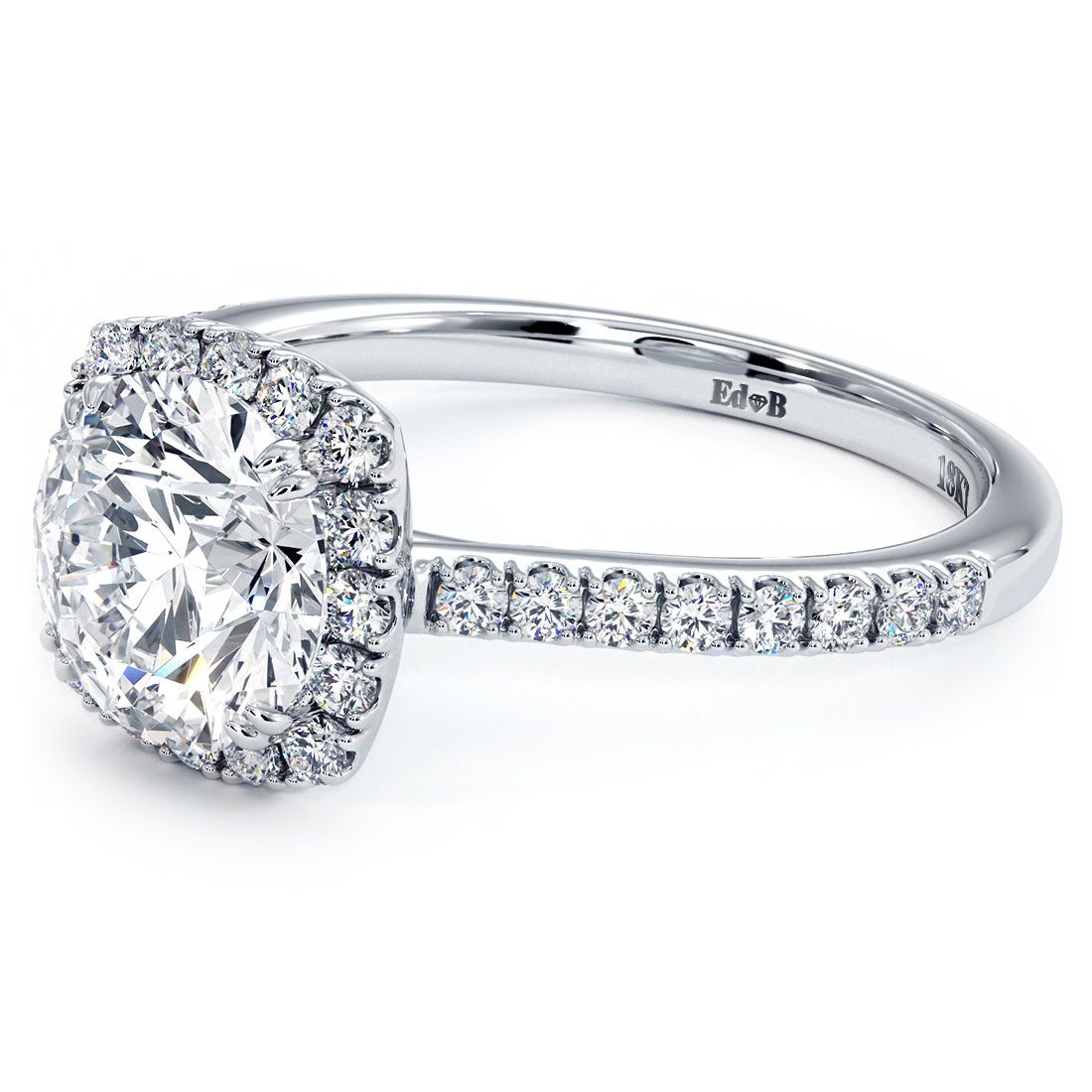 Cushion Halo With Round Center Micropave Diamond Engagement Ring Setting (Center Stone Not Included)