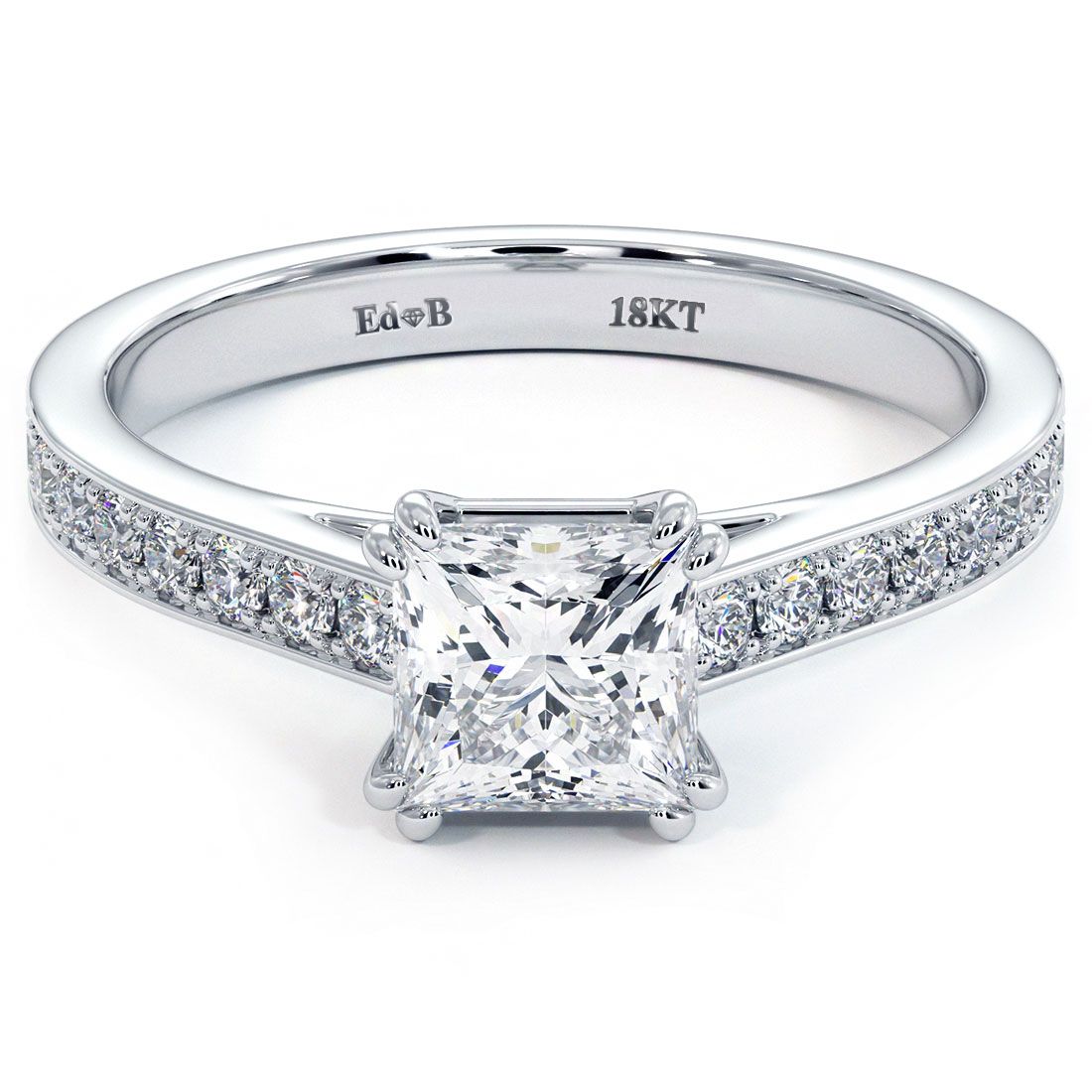 Princess Cut Petite Micropave Cathedral Diamond Engagement Ring Setting (Center Stone Not Included)