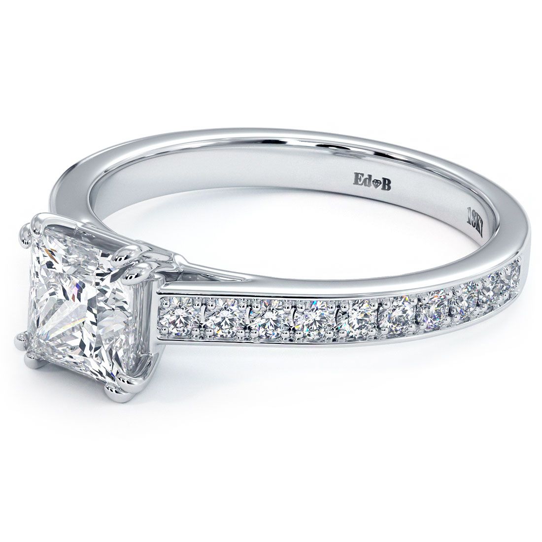 Princess Cut Petite Micropave Cathedral Diamond Engagement Ring Setting (Center Stone Not Included)