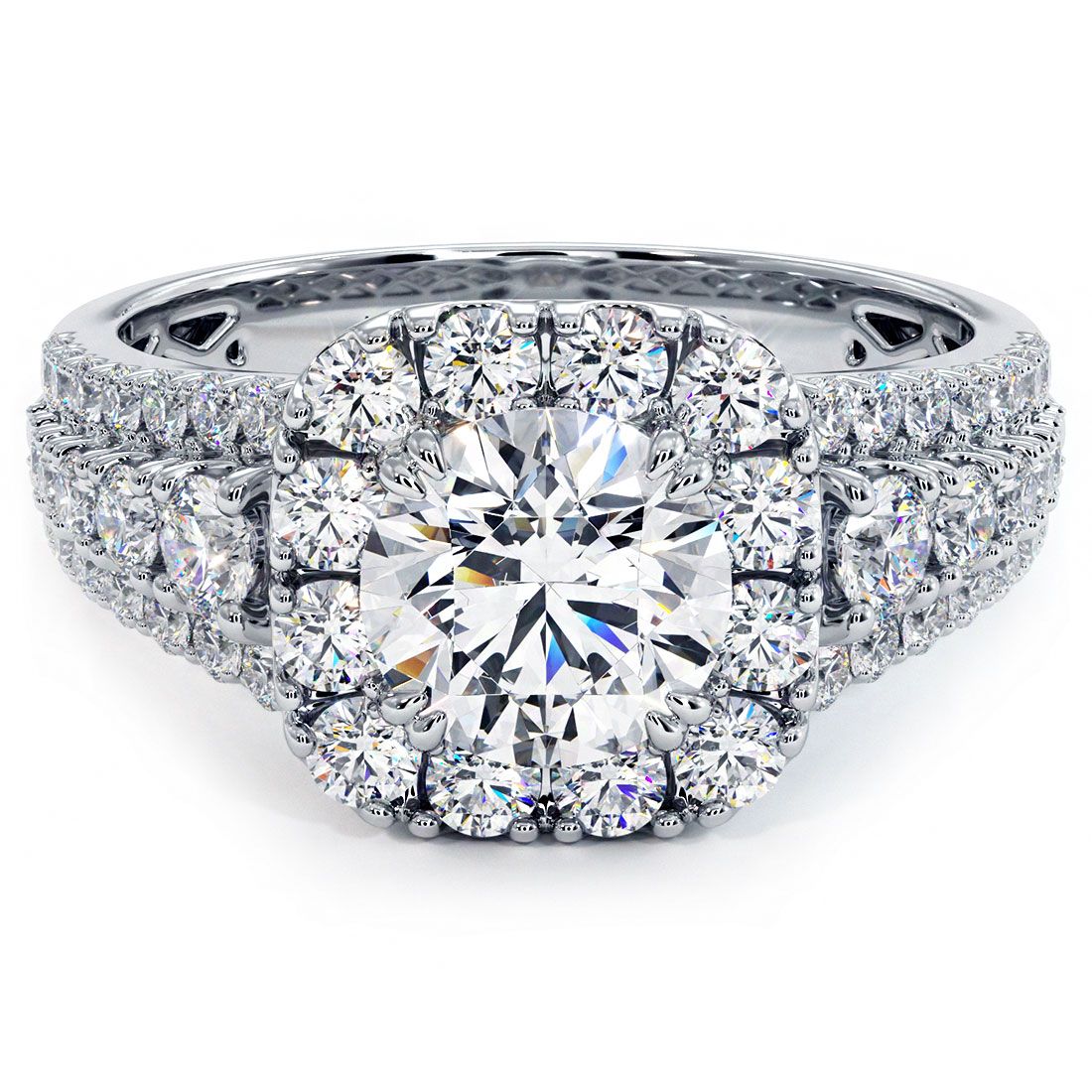 Cushion Halo With Round Center Diamond Vintage Style Diamond Engagement Ring Setting (Center Stone Not Included)