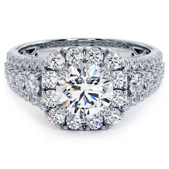 Cushion Halo With Round Center Diamond Vintage Style Diamond Engagement Ring Setting (Center Stone Not Included)