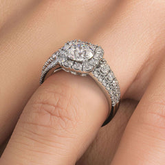 Cushion Halo With Round Center Diamond Vintage Style Diamond Engagement Ring Setting (Center Stone Not Included)