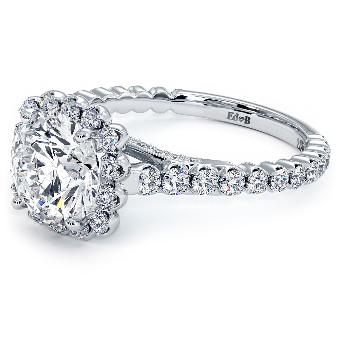 Cushion Halo With Round Center Beaded Prong Diamond Engagement Ring Setting (Center Stone Not Included)