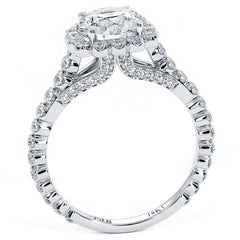 Cushion Halo With Round Center Beaded Prong Diamond Engagement Ring Setting (Center Stone Not Included)