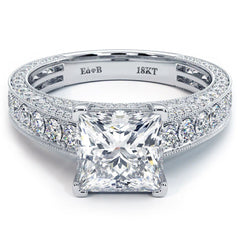 Princess Cut Center Three Sided Micropave Milgrain Shank Diamond Engagement Ring Setting (Center Stone Not Included)