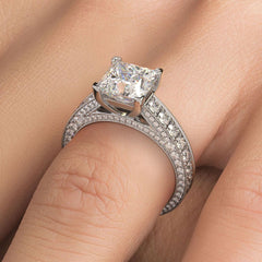 Princess Cut Center Three Sided Micropave Milgrain Shank Diamond Engagement Ring Setting (Center Stone Not Included)