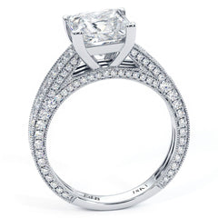 Princess Cut Center Three Sided Micropave Milgrain Shank Diamond Engagement Ring Setting (Center Stone Not Included)