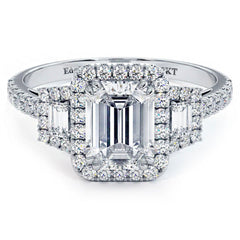 Emerald Cut Halo With Two Trapezoids On Sides Micropave Diamond Engagement Ring Setting (Center Stone Not Included)