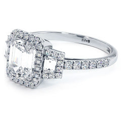 Emerald Cut Halo With Two Trapezoids On Sides Micropave Diamond Engagement Ring Setting (Center Stone Not Included)