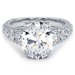 Oval Cut Micropave Graduated Three Sided Diamond Shank Engagement Ring Setting (Center Stone Not Included)