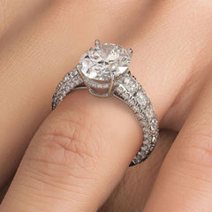 Oval Cut Micropave Graduated Three Sided Diamond Shank Engagement Ring Setting (Center Stone Not Included)