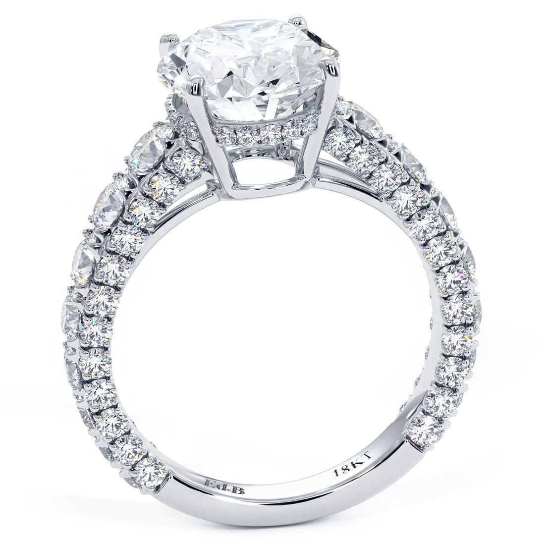 Oval Cut Micropave Graduated Three Sided Diamond Shank Engagement Ring Setting (Center Stone Not Included)