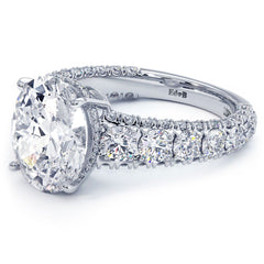 Oval Cut Micropave Graduated Three Sided Diamond Shank Engagement Ring Setting (Center Stone Not Included)