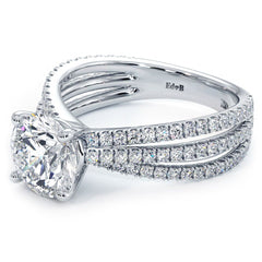 Round Center, Three Stone Micropave Diamond Engagement Ring Setting (Center Stone Not Included)