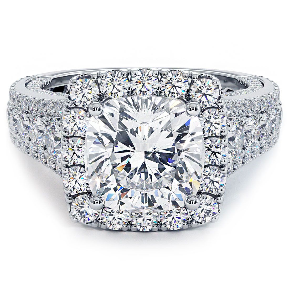 Cushion Halo Vintage Style Micropave Graduated Shank Diamond Engagement Ring Setting (Center Stone Not Included)