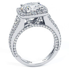 Cushion Halo Vintage Style Micropave Graduated Shank Diamond Engagement Ring Setting (Center Stone Not Included)