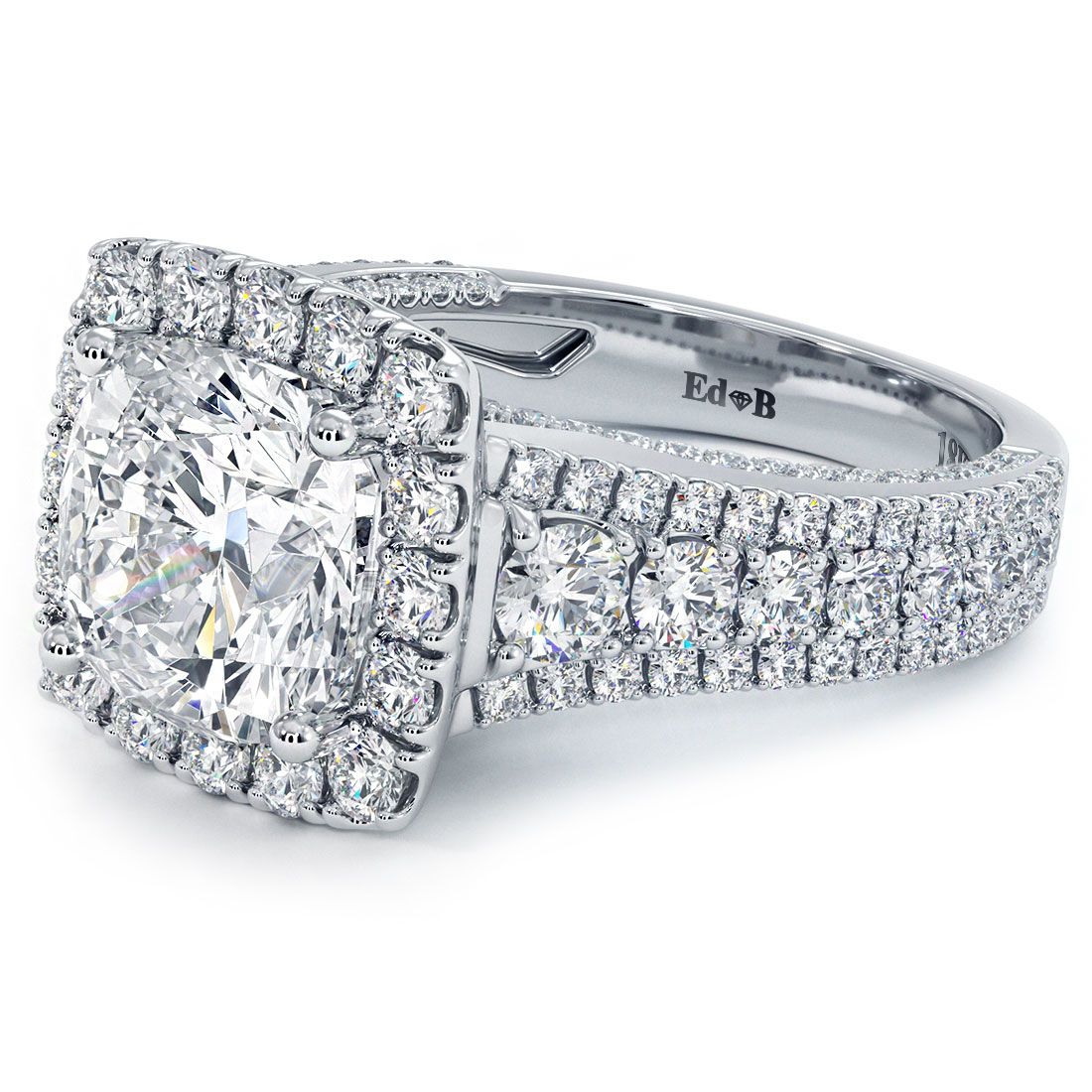 Cushion Halo Vintage Style Micropave Graduated Shank Diamond Engagement Ring Setting (Center Stone Not Included)