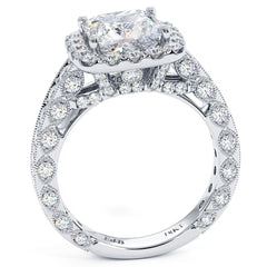 Cushion Halo With Princess Cut Center Diamond Filigree Vintage Style Diamond Engagement Ring Setting (Center Stone Not Included)