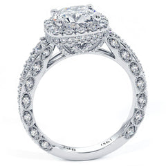 Cushion Halo, Filigree, Vintage Style Diamond Engagement Ring Setting (Center Stone Not Included)